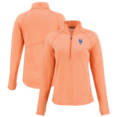 New York Mets Cutter & Buck Women's Peshastin Eco Fleece Recycled Raglan Half-Zip Top - Heather Orange - MLB Sale