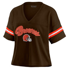 Cleveland Browns WEAR by Erin Andrews Women's Plus Size Color Block Boxy T-Shirt Brown/White