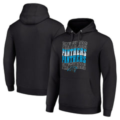 Carolina Panthers Starter Four Team Name Logo Fleece Pullover Hoodie Black