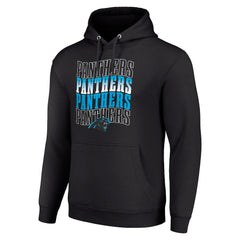 Carolina Panthers Starter Four Team Name Logo Fleece Pullover Hoodie Black