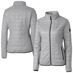 Pittsburgh Steelers Cutter & Buck Women's Rainier PrimaLoft Eco Insulated Full-Zip Puffer Jacket Gray