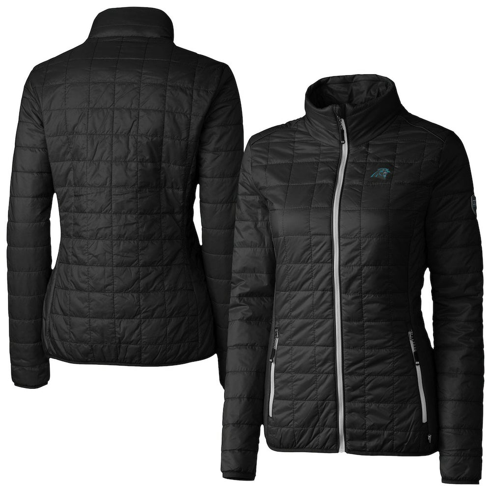 Carolina Panthers Cutter & Buck Women's Rainier PrimaLoft Eco Insulated Full-Zip Puffer Jacket Black
