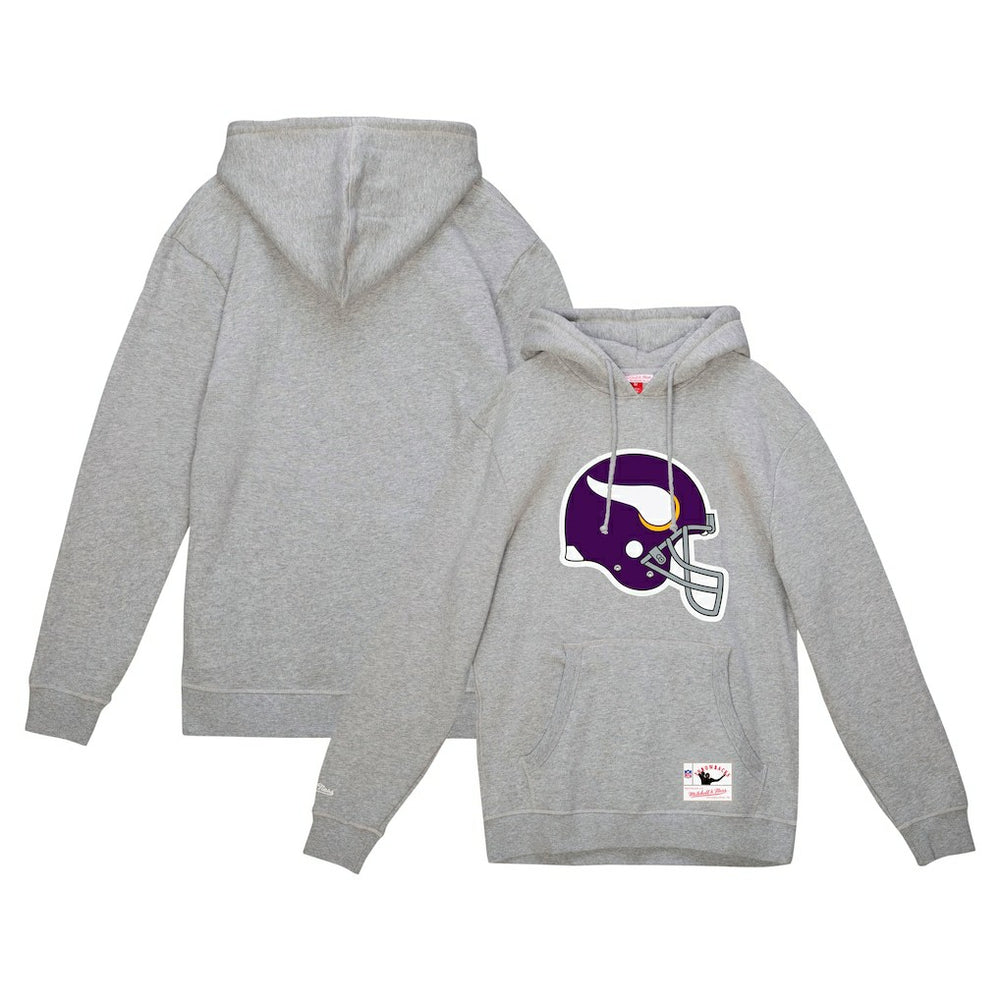 Mitchell & Ness Minnesota Vikings Helmet Logo Vintage Pullover Hoodie Heather Gray