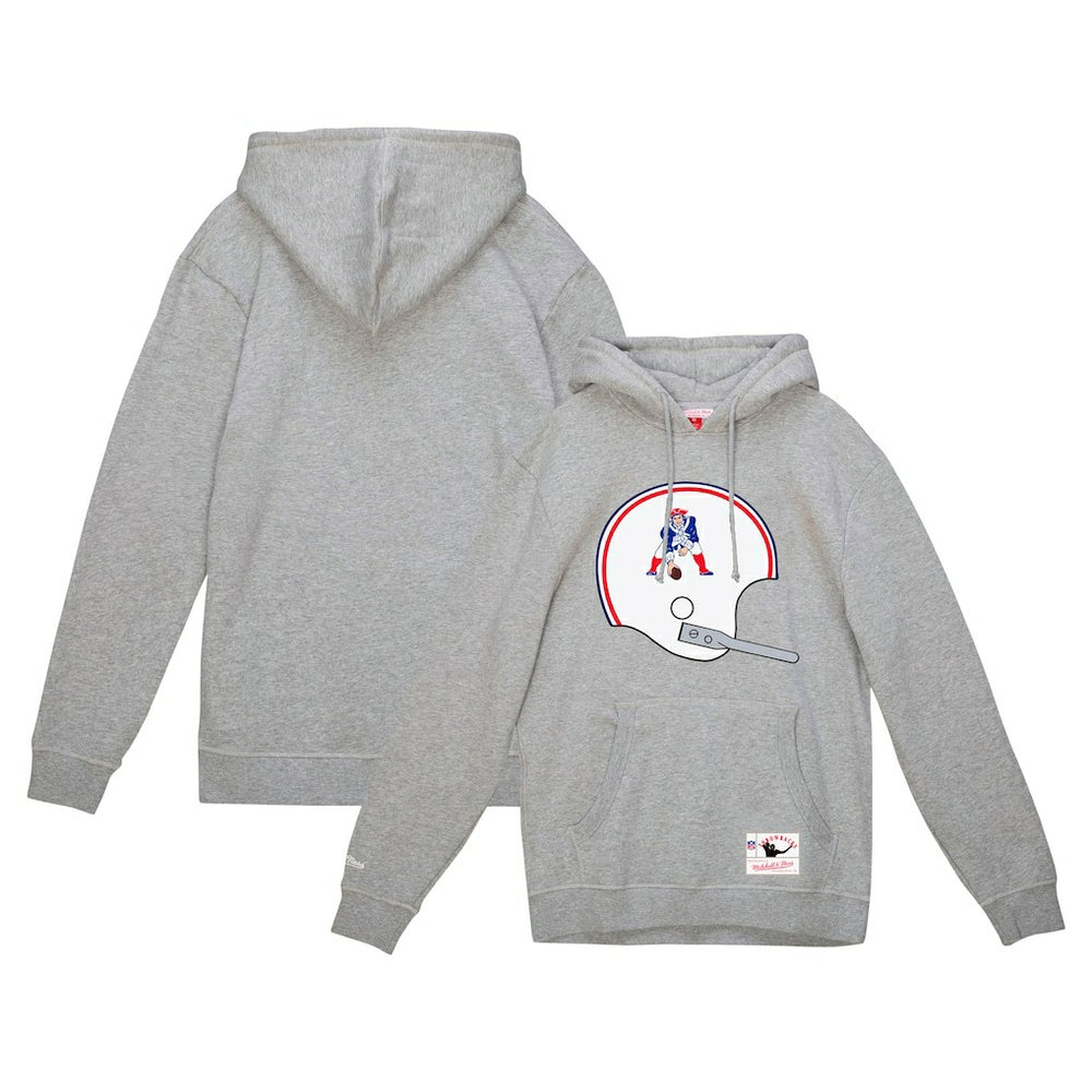 Mitchell & Ness New England Patriots Helmet Logo Vintage Pullover Hoodie Heather Gray