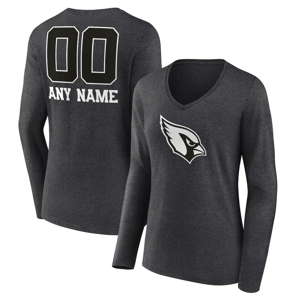 Arizona Cardinals Women's Personalized Name & Number Monochrome V-neck T-Shirt Charcoal