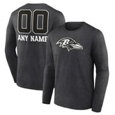 Baltimore Ravens Personalized Name & Number Monochrome Long Sleeve T-Shirt Charcoal