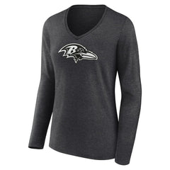 Baltimore Ravens Women's Personalized Name & Number Monochrome V-neck T-Shirt Charcoal