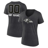 Baltimore Ravens Women's Personalized Name & Number Monochrome V-Neck Long Sleeve T-Shirt Charcoal