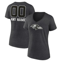 Baltimore Ravens Women's Personalized Name & Number Monochrome V-Neck Long Sleeve T-Shirt Charcoal