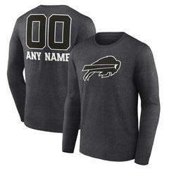 Buffalo Bills Personalized Name & Number Monochrome Long Sleeve T-Shirt Charcoal