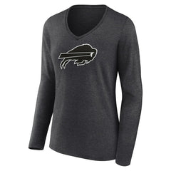 Buffalo Bills Women's Personalized Name & Number Monochrome V-neck T-Shirt Charcoal