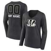 Cincinnati Bengals Women's Personalized Name & Number Monochrome V-neck T-Shirt Charcoal