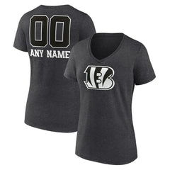 Cincinnati Bengals Women's Personalized Name & Number Monochrome V-Neck Long Sleeve T-Shirt Charcoal