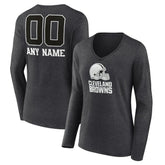 Cleveland Browns Women's Personalized Name & Number Monochrome V-neck T-Shirt Charcoal