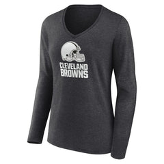 Cleveland Browns Women's Personalized Name & Number Monochrome V-neck T-Shirt Charcoal