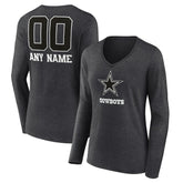 Dallas Cowboys Women's Personalized Name & Number Monochrome V-neck T-Shirt Charcoal