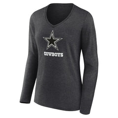 Dallas Cowboys Women's Personalized Name & Number Monochrome V-neck T-Shirt Charcoal