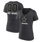Dallas Cowboys Women's Personalized Name & Number Monochrome V-Neck Long Sleeve T-Shirt Charcoal