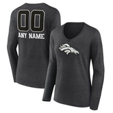 Denver Broncos Women's Personalized Name & Number Monochrome V-neck T-Shirt Charcoal