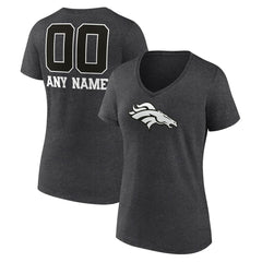 Denver Broncos Women's Personalized Name & Number Monochrome V-Neck Long Sleeve T-Shirt Charcoal