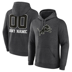 Detroit Lions Personalized Name & Number Monochrome Pullover Hoodie Charcoal