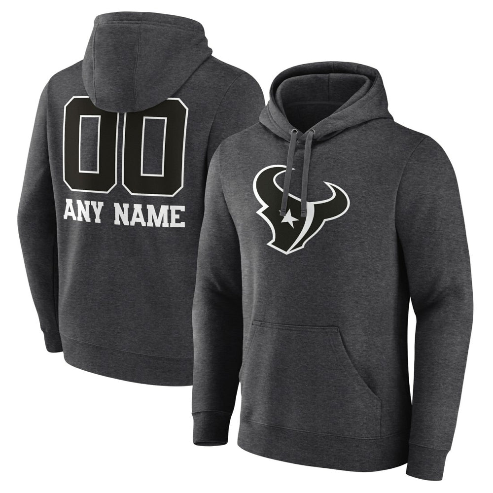 Houston Texans Personalized Name & Number Monochrome Pullover Hoodie Charcoal