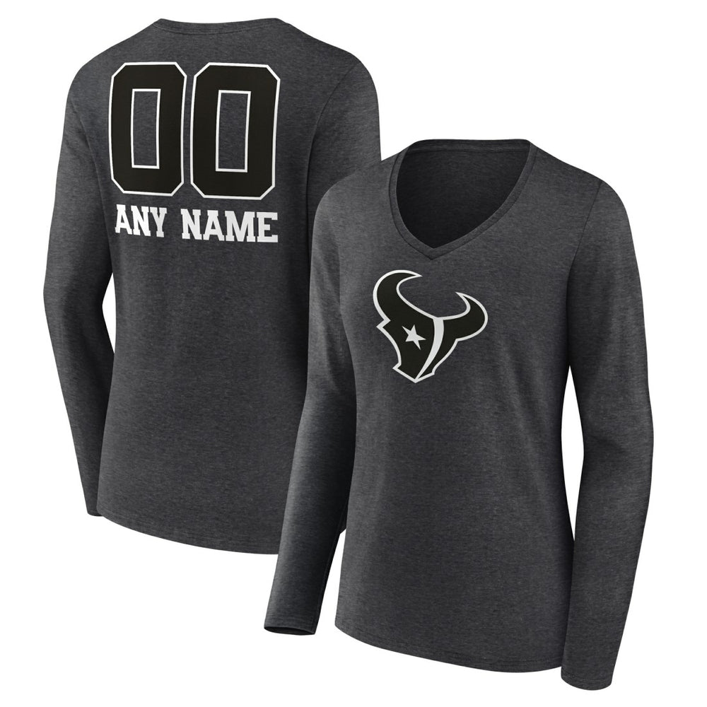 Houston Texans Women's Personalized Name & Number Monochrome V-neck T-Shirt Charcoal