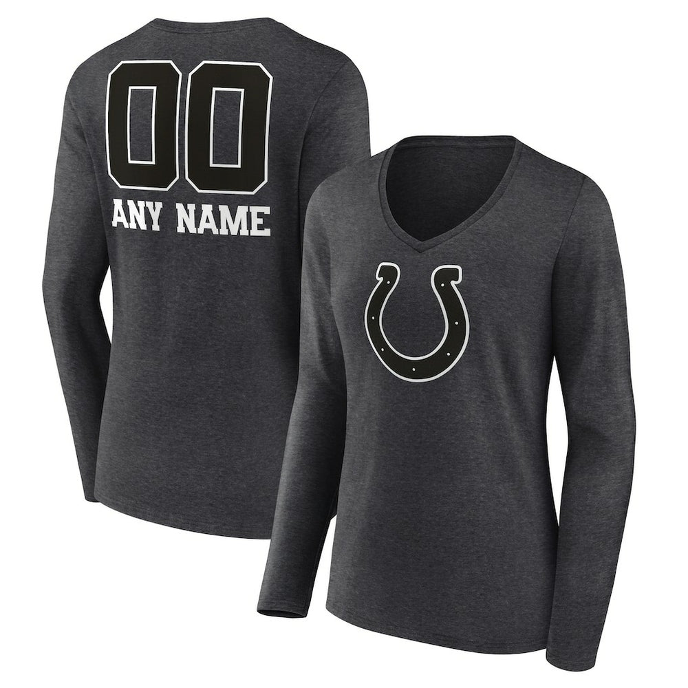 Indianapolis Colts Women's Personalized Name & Number Monochrome V-neck T-Shirt Charcoal