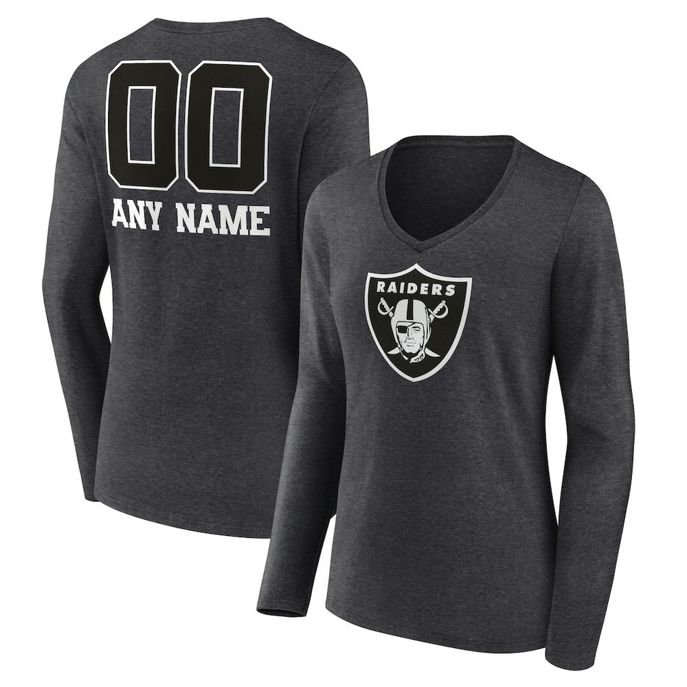 Las Vegas Raiders Women's Personalized Name & Number Monochrome V-neck T-Shirt Charcoal