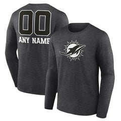 Miami Dolphins Personalized Name & Number Monochrome Long Sleeve T-Shirt Charcoal