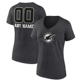 Miami Dolphins Women's Personalized Name & Number Monochrome V-Neck Long Sleeve T-Shirt Charcoal