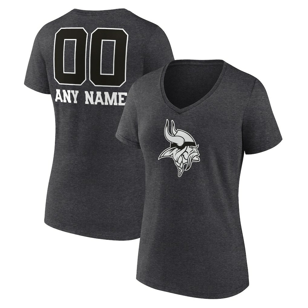 Minnesota Vikings Women's Personalized Name & Number Monochrome V-Neck Long Sleeve T-Shirt Charcoal