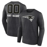 New England Patriots Personalized Name & Number Monochrome Long Sleeve T-Shirt Charcoal