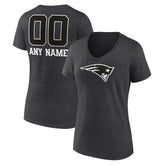 New England Patriots Women's Personalized Name & Number Monochrome V-Neck Long Sleeve T-Shirt Charcoal