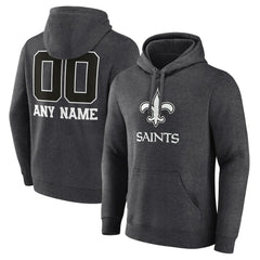 New Orleans Saints Personalized Name & Number Monochrome Pullover Hoodie Charcoal