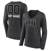 New York Giants Women's Personalized Name & Number Monochrome V-neck T-Shirt Charcoal