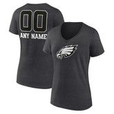 Philadelphia Eagles Women's Personalized Name & Number Monochrome V-Neck Long Sleeve T-Shirt Charcoal