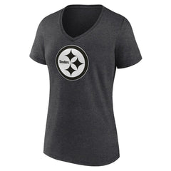 Pittsburgh Steelers Women's Personalized Name & Number Monochrome V-Neck Long Sleeve T-Shirt Charcoal
