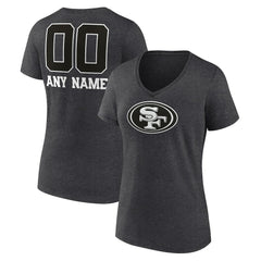 San Francisco 49ers Women's Personalized Name & Number Monochrome V-Neck Long Sleeve T-Shirt Charcoal