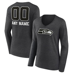 Seattle Seahawks Women's Personalized Name & Number Monochrome V-neck T-Shirt Charcoal