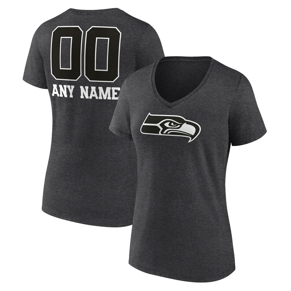 Seattle Seahawks Women's Personalized Name & Number Monochrome V-Neck Long Sleeve T-Shirt Charcoal