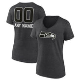 Seattle Seahawks Women's Personalized Name & Number Monochrome V-Neck Long Sleeve T-Shirt Charcoal