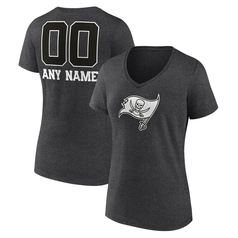 Tampa Bay Buccaneers Women's Personalized Name & Number Monochrome V-Neck Long Sleeve T-Shirt Charcoal