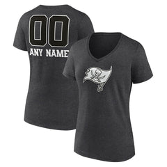 Tampa Bay Buccaneers Women's Personalized Name & Number Monochrome V-Neck Long Sleeve T-Shirt Charcoal