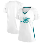 Fanatics Miami Dolphins Women's Plus Size Glitter Lace-Up V- Neck T-Shirt White