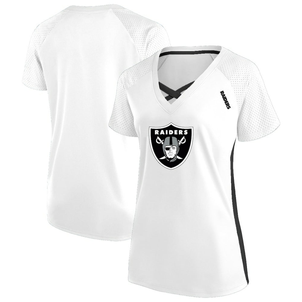 Fanatics Las Vegas Raiders Women's Plus Size Glitter Lace-Up V- Neck T-Shirt White