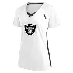 Fanatics Las Vegas Raiders Women's Plus Size Glitter Lace-Up V- Neck T-Shirt White