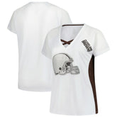 Fanatics Cleveland Browns Women's Plus Size Glitter Lace-Up V- Neck T-Shirt White
