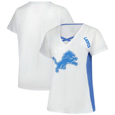 Fanatics Detroit Lions Women's Plus Size Glitter Lace-Up V- Neck T-Shirt White