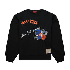 New York Knicks Women's Hardwood Classics Home Team Pullover Sweatshirt Black | Mitchell & Ness for sale